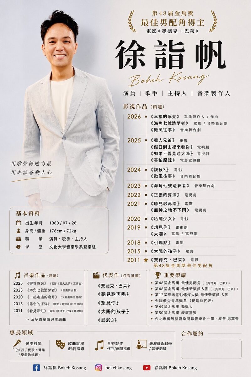 金馬影帝徐詣帆親授・唱出你自己的歌｜電影 × 歌唱課程（前三梯爆滿，緊急加開）